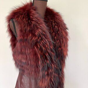 NWOT Burgundy Leather Vest Real Fox Fur S size